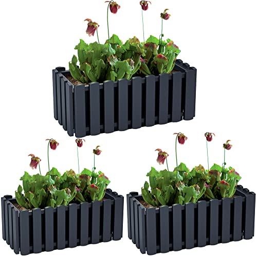 EDANTI Blumenkasten Set x3 Blumentopf Boardee Fencycase Balkonkasten Latten-Optik 38 cm Wasserspeicher Pflanzkasten Pflanzkübel Anthrazit