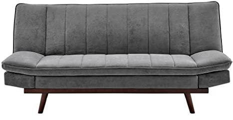 Bravich Mondaine 3 Seater Sofa Bed - Grey. Velvet Fabric Click Clack Sofa Bed, Recliner Couch To Double Bed. Space Saving Furniture For Living Room, Bedroom & Guest Room- 188 x 94 x 87cm