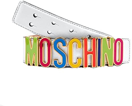 Moschino Gürtel Couture matt groß weiß Logo mehrfarbig tg 40, Weiß, 34