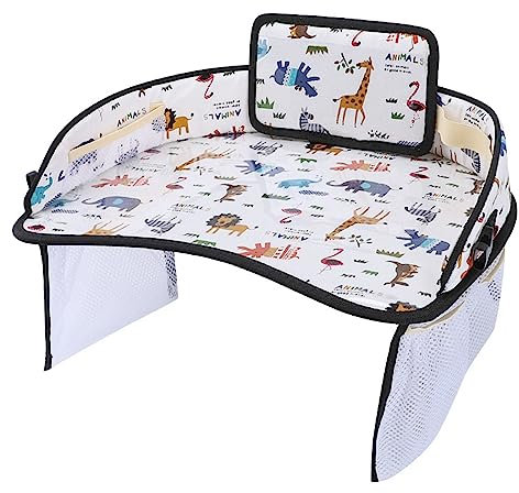 Erlsig Kinder Reisetablett für Autositz, Aktivitäts- und Spieltablett, Organizer für Kinder und Kleinkinder, Schoßschreibtisch mit Tablet-Handyhalterung, wasserdicht und faltbar (cremeweiß)