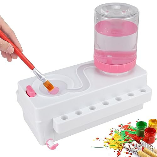 Rinceur de Pinceaux, Nettoyant pour Pinceaux Peinture Acrylique, Brush Rinser, Brosse de Nettoyage pour pinceaux à Peinture à l'eau Douce, pour Acrylique, Aquarelle et à Base d'eau (Rose)