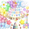 Deko 1. Geburtstag Mädchen, Geburtstagsdeko 1 Jahr Mädchen mit Regenbogen Happy Birthday Banner, Monats Fotobanner, Foil Gradient 1 Balloon, Pastell Luftballon für Erster Geburtstag Mädchen