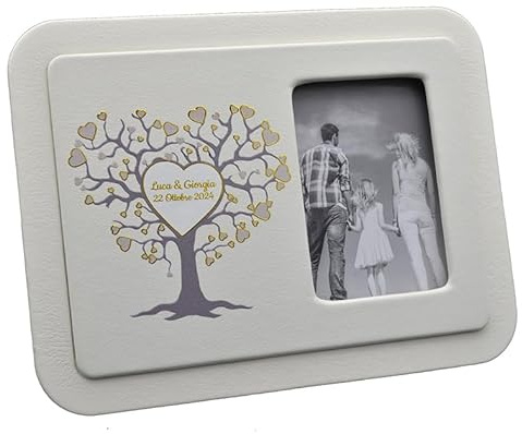 oggettando SET 12 Portafoto in ecopelle ALBERO DELLA VITA CUORE PERSONALIZZABILE in scatola. Bomboniere, Battesimo, Comunione, Cresima, Laurea, Matrimonio, Anniversari. Originali moderni (ORO)