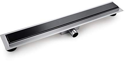VBChome Duschrinne 70 cm Schwarzes Gehärtetes Glas Edelstahl Doppelseitige Ablauf Bodenablauf Selbstreinigender Siphon mit Geruchsstop für Badezimmer Duschablauf sehr flach Komplettset