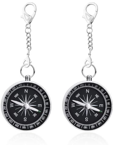 2 Pieces Portable Compass with 2 Pieces Lobster Clasp Key Chain, Pocket Navigation Tool, Outdoor Survival Prop, Suitable for Adventure, Map Reading, Navigation and Orientation