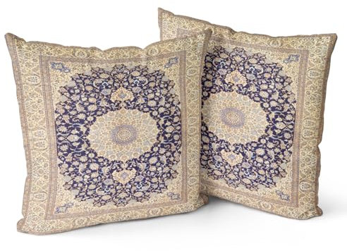 Snylcce Boho Kissenbezüge 2er Set Weizen Farbe mit Antike & Vintage Design Doppelseitiges Muster 40x40 cm Weiche Kissenhüllen für Garten Couch Sofa Bett Dekorative 16x16 Zoll Kissenbezüge