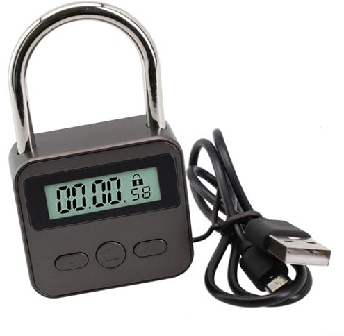 Cadenas à minuterie en métal, 99 heures maximum, avec écran LCD, minuteur électronique multifonction, cadenas en métal robuste