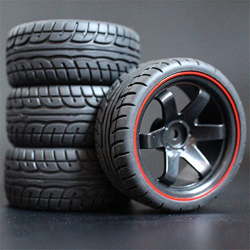 QXWRLD 4 Stück 26 mm Gummi-RC-Reifen, Felgen, Hex 12, 1:10, for HSP, for HPI, Sprint 2 Drift RS4 On Road 4WD RC-Autoräder(701A-8003)