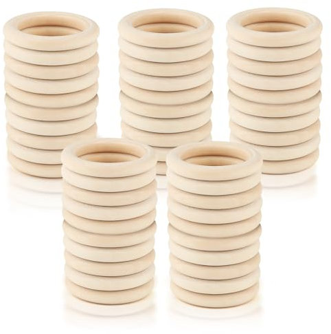 50 Stück Holzringe zum Basteln, Unvollendete Holzringe, Natürliche Holzring, HolzMakramee Ringe für DIY Schmuck, Armband Anhänger, Traumfänger, Weihnachtsornamente, Handwerk (Ø 50mm)