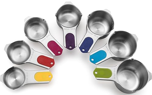 Spring Chef Magnetische Edelstahl-Messbecher (zum Patent angemeldet), Küchenhelfer mit leicht ablesbaren Markierungen zum Messen von trockenen oder flüssigen Zutaten, 7er-Set, mehrfarbig