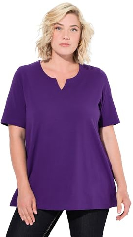 Ulla Popken Damen große Größen Übergrößen Plus Size T-Shirt, A-Linie, Tunika-Ausschnitt, Halbarm tiefes violett 58+ 807259840-58+