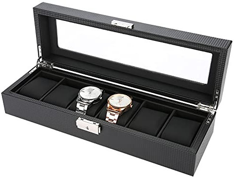 ZAICOLER Holz-Uhrenbox für Herren, 6 Fächer, PU-Kohlefaser-Leder, Uhrenhalter, Uhrenbox für Herren, Uhren-Organizer, Armbanduhr, Vitrine, Schmuck-Aufbewahrungsbox