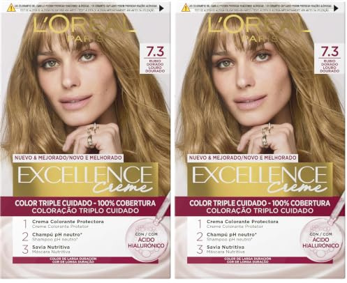 L´ORÉAL PARIS Excellence Creme Tinte Permanente - Tono 7.3 Rubio Dorado (Paquete de 2)