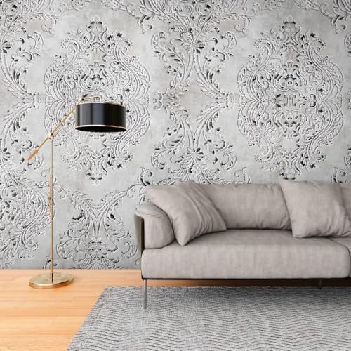 Profhome Barock Tapete 398351-GU Vliestapete grau schwarz silber-grau Fototapete 0,53 m x 8,80 m / 4,45 m2