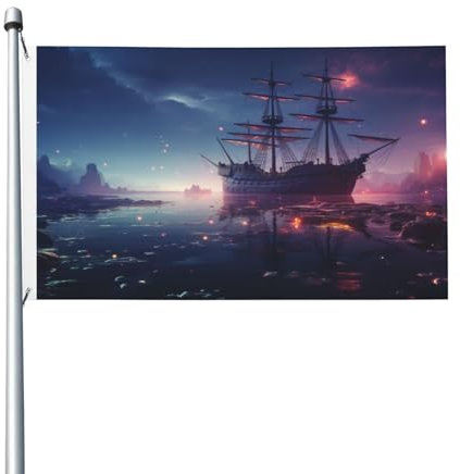 Geheimnisvolle Piratenschiff-Flagge, 90 x 150 cm, doppelseitig, strapazierfähig, für Innen- und Außendekoration