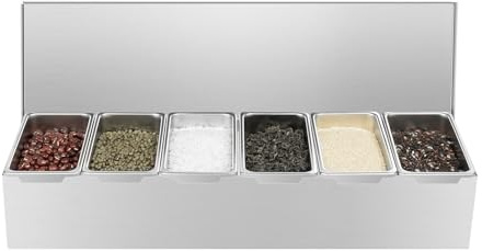 Recipiente de acero inoxidable para ingrediente, 6 rejillas, con tapa, para frutas, aperitivos, cócteles, almacenamiento de té y cereales