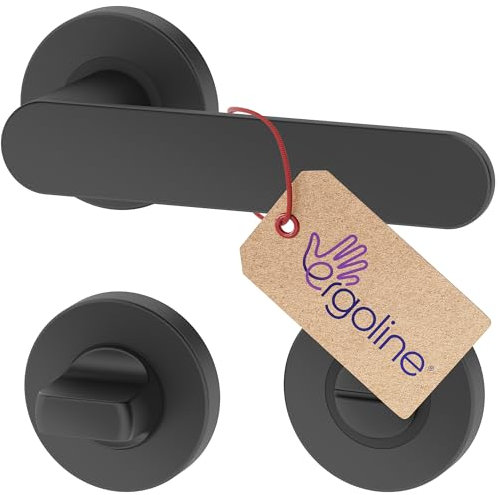 ERGO line PRIMA Graphit Türbeschlag Türgriff für Badtüren WC, Rund-Rosette, Drückergarnitur, Türbeschlag, Türklinke, Türdrücker