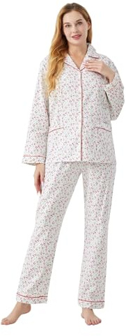 kolipajam Femmes 100% Coton Flanelle Pyjama Set Confortable Manches Longues PJS pour Les Femmes Bouton Avant Cordon Taille Hiver