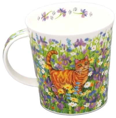 Dunoon Lomond Garden Mug en porcelaine anglaise Motif chat et fleurs sauvages
