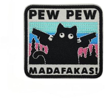 PEW PEW MADAFAKAS mit Pistole Aufnäher Moral Patches Klett Stickerei Taktische Klettverschluss Für Kleidung Rucksack Baseballkappe Uniform Weste Hundegeschirr (Cyan)