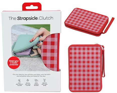 Strapsicle Silicone Clutch for Kindle & E-Readers - Multi-Purpose Bag for Phone, Wallet & Keys - Fits 6'' Kindles, Kobos, Nook, 6.8 Paperwhite, iPad mini 6 - Anti-Dust Coating (Gingham)