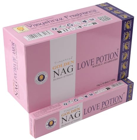 Golden Nag Räucherstäbchen 15g – Premium Dufterlebnis | 6/12 / 24 Packungen | Handgerollt in Indien | Aromatherapie, Meditation, Yoga, Entspannung (6, Golden Nag Love Option)