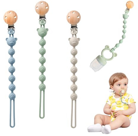 3 Stück Schnullerkette Aus Silikon, 2-in-1 Schnullerhalter und Beißringspielzeug im Einteiligen Pacifier Chain Schnullerclip Leicht zu Reinigen Design Schnullerketten für Mädchen und Jungen