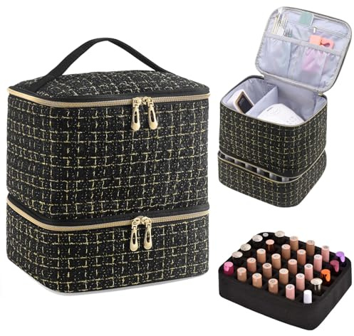 Nail Polish Organizer and Nail Lamp Case, Nail Kit Organizer Holds 30 Bottles (15ml - 0.5 fl.oz) and a Nail Lamp, Nail Polish Carrying Case with Manicure Tools Storage Sections, C-Black, Big Case for