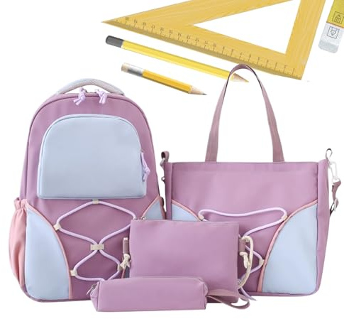 Niesel Schultaschen - Set 4 Stück Buchhalter - Federmäppchen Rucksack Ordner Große Kapazität Universität Mädchen Teenager Schulmaterial Bücher Klassenzimmer Einkaufen Kurze Reisen