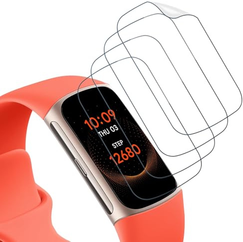 Wondoner 4 Stück Displayschutz für Fitbit Charge 6 Panzerglas, Schutzfolie für Fitbit Charge 5/6 Schutzglas, Weiche TPU HD Displayschutzfolie, Anti-Kratzer Screen Protector, Bläschenfrei