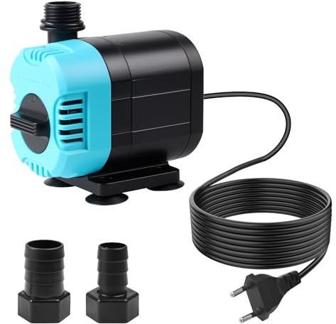 CPROSP Aquarium Pumpe(2000 l/H, 32 W), Teichpumpe Maximale Förderhöhe, 2 m | Tauchpumpe Wasserpumpe Klein mit 1,5 m Kabel; 2 Düsen; für Teich, Statuen, Hydrokultur; Aquariumpumpe Klein