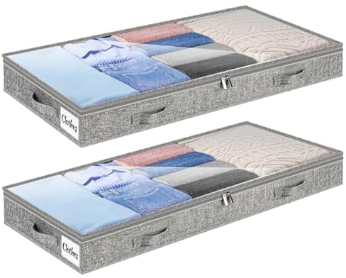 2 Stück Unterbett Aufbewahrungsbox,Unterbettkommode Und Klarem Deckel, | Aufbewahrungstaschen,Faltbarer Flacher Kleiderschrank,10 cm Hoch