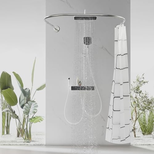 Asta per tenda da doccia a forma di U, senza foratura, in acciaio inox, estensibile, per bagno, spogliatoi e finestre