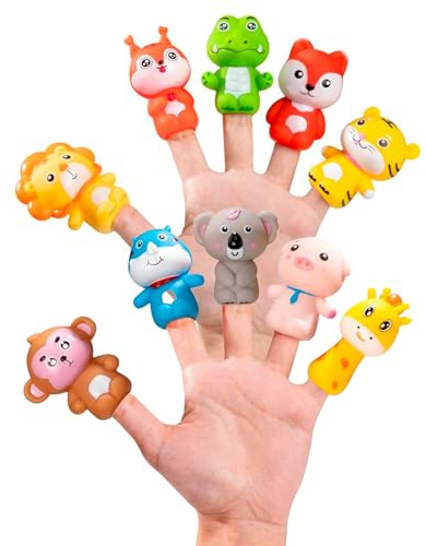 CABLEPELADO - Tierfingerpuppen (Packung mit 10 Stück) | Weiche Gummipuppen für Kinder | Lernspielzeug Finger Puppets | Ideal für Geschichten und Kindertheater