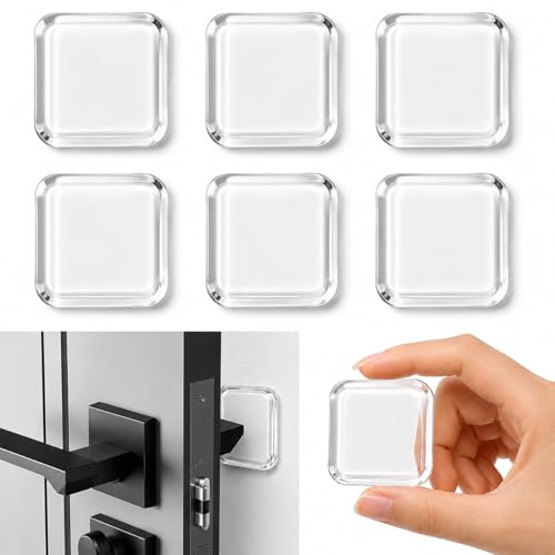 Lafefe 6pcs Door Stopper, Transparent Square Silicone Door Handle Protectors, Door Handle Impact Protection Wall Protector Self Adhesive Suitable for Walls and Refrigerators