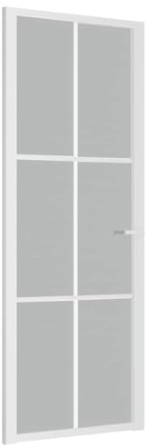 Innentür 76x201,5 cm Weiß Mattglas und Aluminium für Wohnungseingangstür moderner Stil mit stabiler Rahmen und Sichtschutz