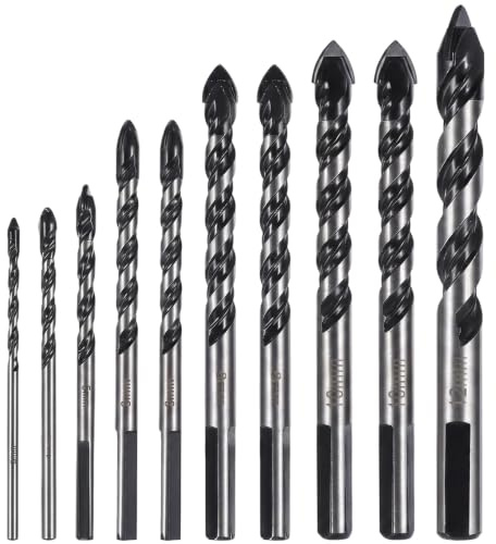 10 PCS Tile Drill Bits, Tungsten Carbide Masonry Drill Bits Set with Durable Storage Box for Ceramic Tile, Porcelain, Brick, Granite Marble, Glass, Cement, Plastic, Wood 3/4/5/6/6/8/8/10/10/12mm