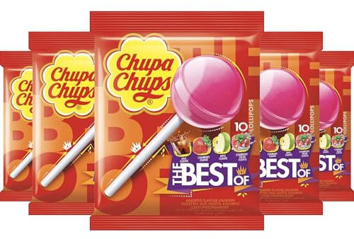 Chupa Chups Best Of Lollipop Gift Bags, Party Sweets In 4 Flavours, Suitable for Vegetarians - 12 x 10 Lollies