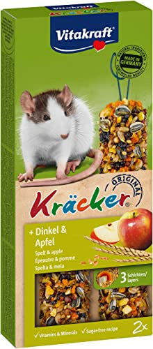 Vitakraft Kräcker, Nagersnack für Ratten, mit Dinkel und Apfel, mit Vitaminen und Mineralien, ohne Zusatz von Zucker und Getreide (1x 2 Stück)