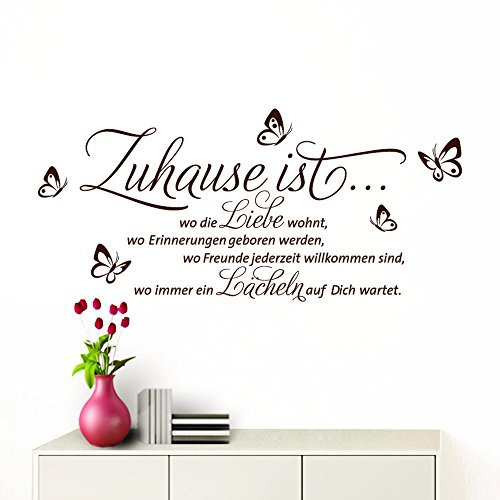 Grandora Wandtattoo Zuhause ist I braun (BxH) 100 x 53 cm I Schmetterlinge Wohnzimmer Spruch Aufkleber selbstklebend Wandaufkleber Wandsticker W1133