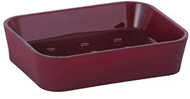 axentia Seifenschale Lena, dekorative Badausstattung, moderne Seifenablage, Seifenhalter ohne Wandmontage, Badaccessoires aus Edelstahl, gummierter Kunststoff, ca. 11,8 x 8,9 x 2,8 cm, bordeaux