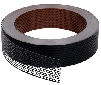 Fassadenprofile Traufgitter 120m x 50mm Schwarz/Rot Aluminium | Lüftungsband aus Alu, Vogelschutzgitter 50mm, Mardergitter, Mäusegitter, robustes Lochblech Aluminium, Lüftungsgitter Dach