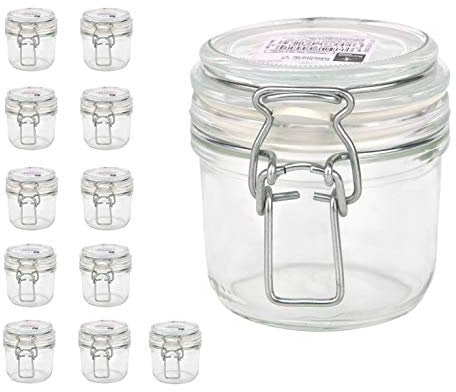 Bormioli Lot de 12 bocaux Fido avec bouchon mécanique - Capacité : 200 ml - Conservation hermétique grâce à l'anneau en caoutchouc et au bouchon à étrier Transparent