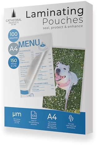 Cathedral Products Pack of 100 A4 Gloss Laminating Pouches 150 Micron