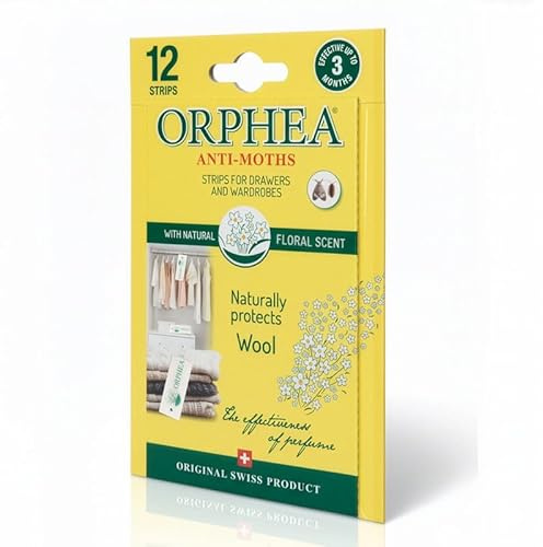 Orphea Anti Moth Strips - Floral Scented Moth Repellent for Wardrobes Drawers Shelves - Wardrobe Fresheners for Wool - Moth Paper Strips for Clothes Storage (1 Pack, 12 Strips) sold by Caraselle | Moth Repellent for Wardrobes, Drawers, Shelves - Wardrobe Fresheners for Wool - Moth Paper Strips for Clothes Storage