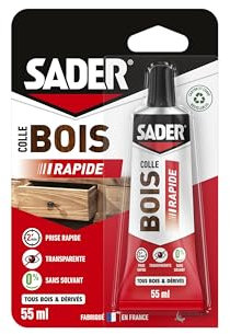 Sader Colle à Bois Prise Rapide 2 min – Colle Forte pour Tous Bois et Dérivés – Intérieur – Transparente après Séchage - Sans Solvant – Tube de 55 ml, Tube de 55ml
