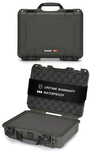 NANUK 910 Hard Case with Customizable Cubed Foam, IP67 Waterproof, Dustproof and Impact Resistant, 14.3” x 11.1” x 4.7”, Rugged Construction for Ultimate Protection, Made in Canada - Olive
