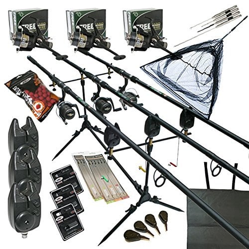 OAKWOOD Full Carp fishing Set Up Complete With 3 x Rods Reels Alarms Landing Net Bait Tackle