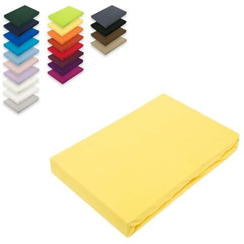 EXKLUSIV HEIMTEXTIL Jersey Spannbettlaken 120 x 200 cm Gelb 100% Baumwolle Öko - Tex Zertifiziert Bed-Sheet Bettlaken Spannbetttuch