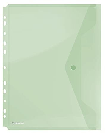 DONAU-Kuvertmappe mit Klammer 8540001PL-06 Grün, Dokumententasche zum Abheften Dokumentenmappe/ Sammelmappe Eurolochung zum Abheften Transparent für Schule Büro Qualität PP öko/Kunststoff Plastik